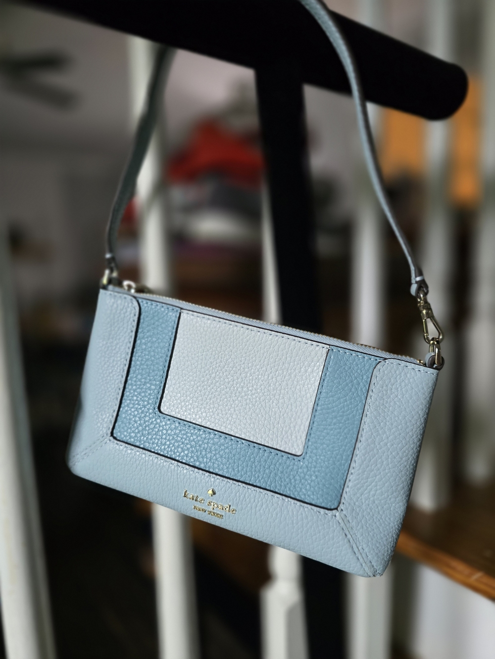 kate spade Two-Tone Light Blue and White Pebbled Leather Shoulder Bag